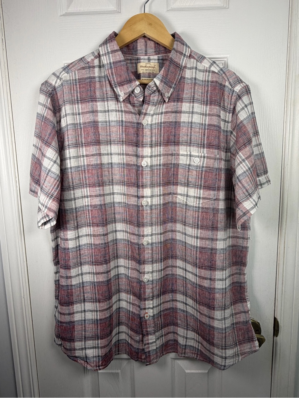 Weatherproof Linen Blend Plaid Button-Up Shirt XL Coastal Grandpa Summer Dadcore